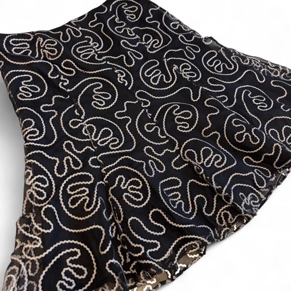 Jones New York Collection Black Silk Embroidered Midi Skirt Size 10